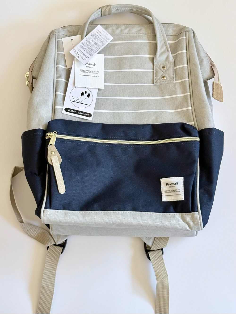 Himawari EST.2010 Two-Tone Navy and Beige Backpack W/USB Charging